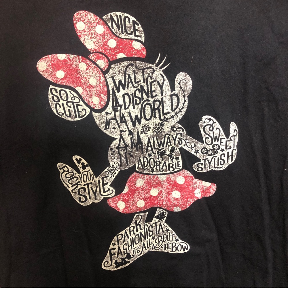 Disney Parks Adult Large Minnie Mouse Words Black Short Sleeve Graphic T Shirt - Picture 2 of 5